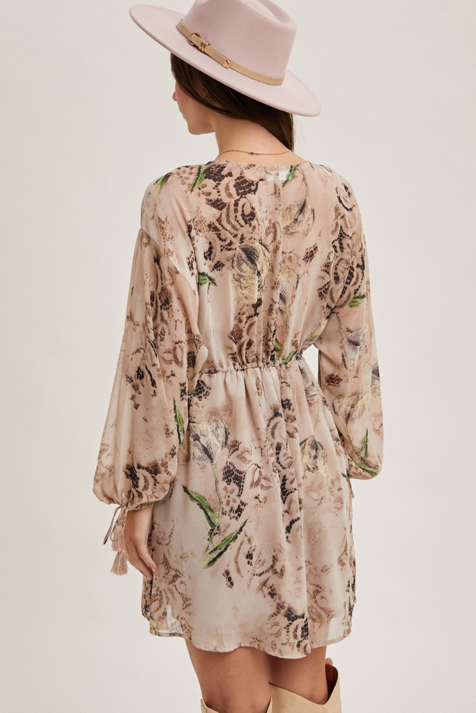 Cue The Charm Floral Dress - Beige