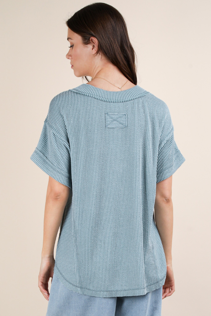 Cherish Me Ribbed Top -  Blue