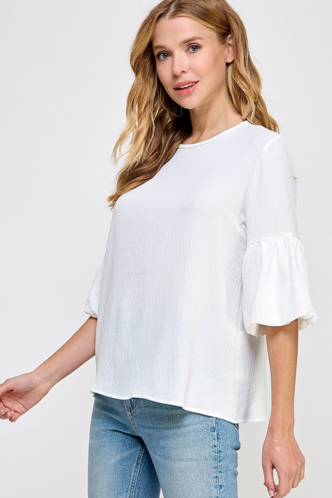 You Wish Bubble Sleeve Top - Off White