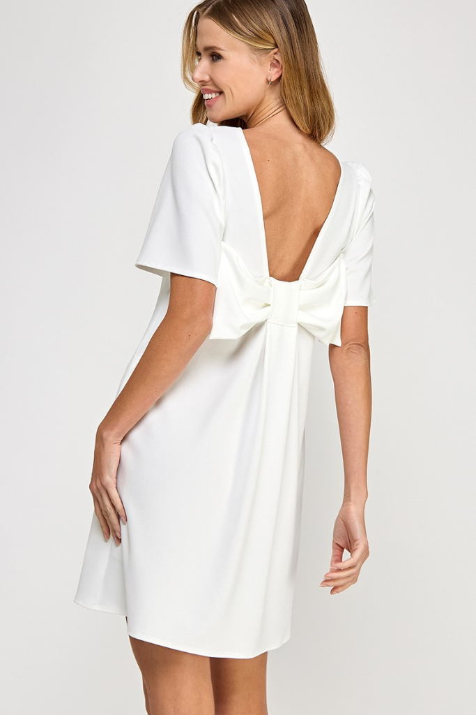 Chin High Bow Dress - Ivory