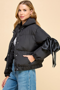 Half Of Forever Bow Puffer Jacket - Black