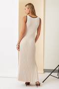 Next In Line Ribbed Maxi Dress - Ivory/Black