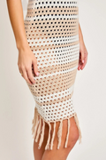 Let It Be Crochet Dress - Taupe/White