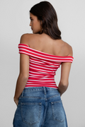 As You Are Bardot Top - Red/White