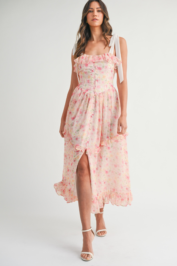 Zara Floral Midi Dress -Pink