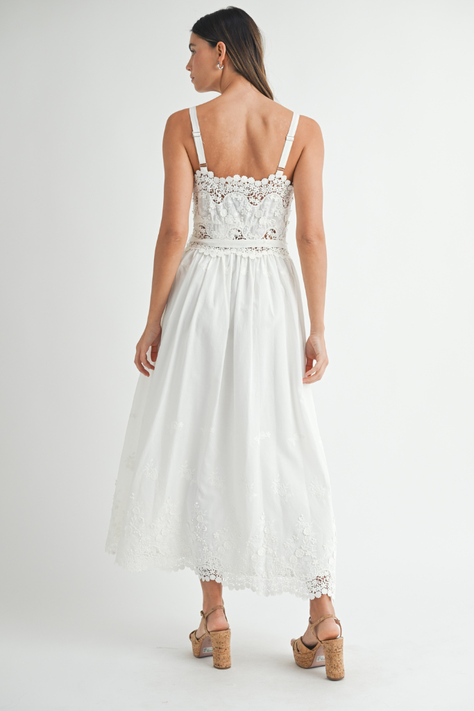 Make Sense Lace Midi Dress - White