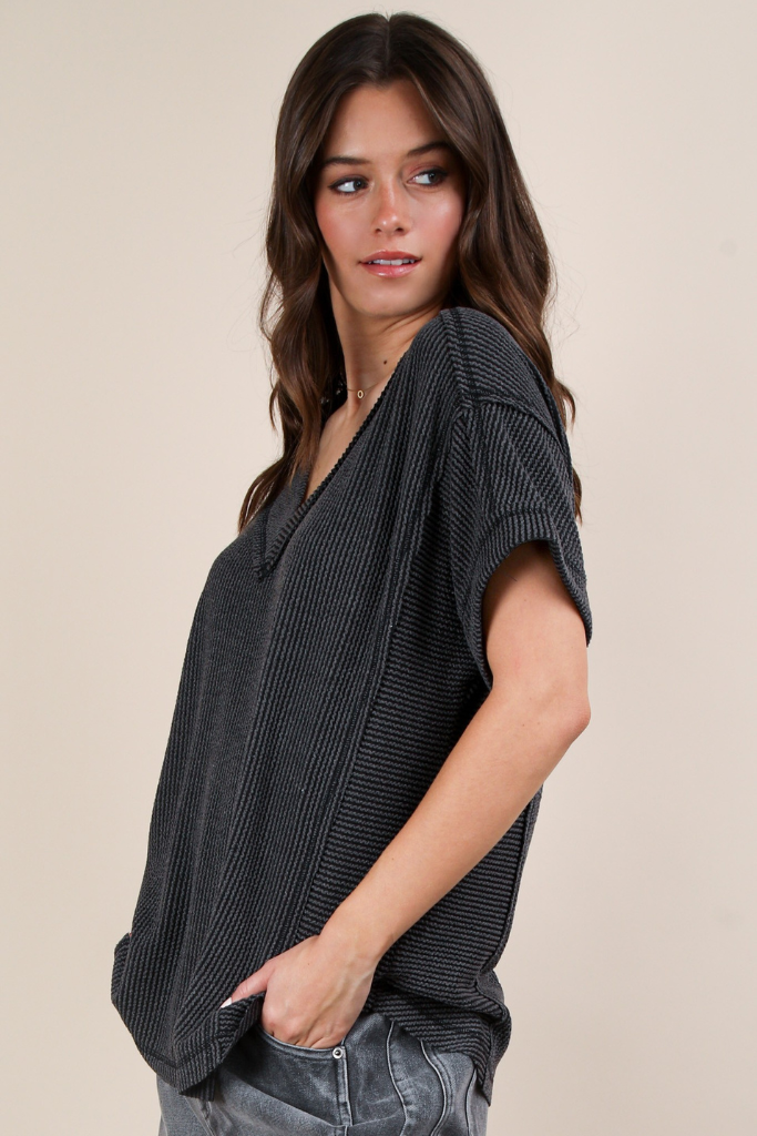 Cherish Me Ribbed Top - Charcoal