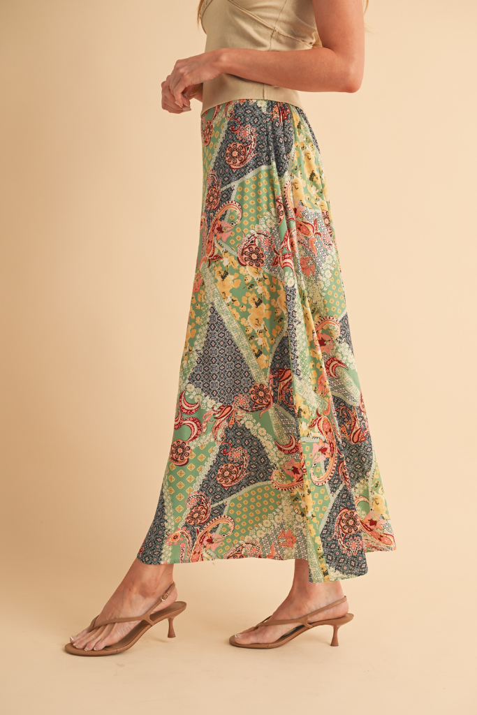 Violetta Printed Maxi Skirt - Sage/Golden