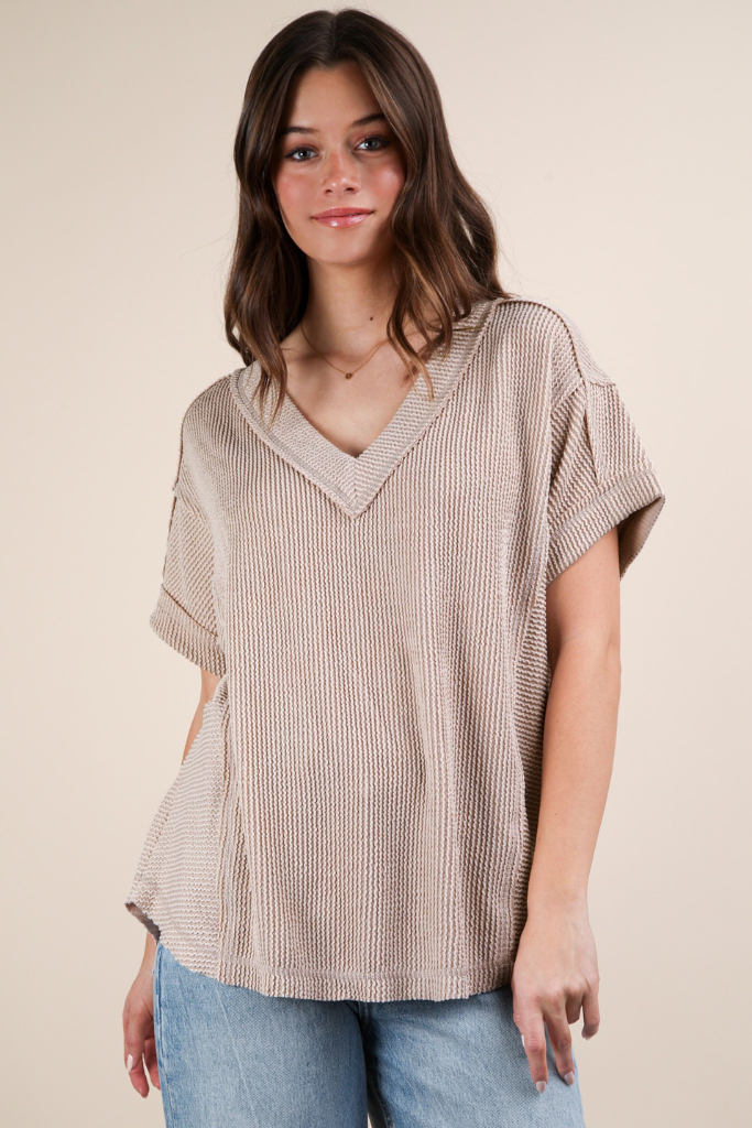 Cherish Me Ribbed Top - Oat