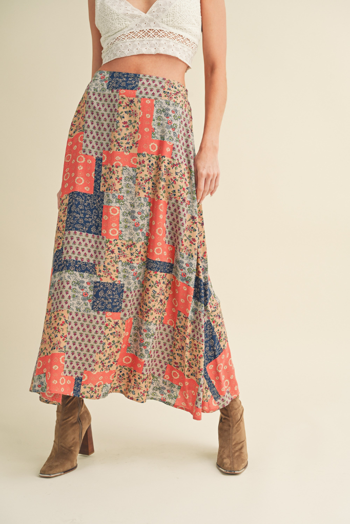 Violetta Printed Maxi Skirt - Tan/Orange