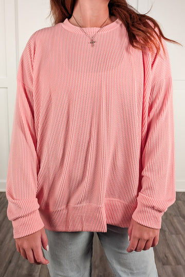 Ties To You Ribbed Sweatshirt - Light Pink