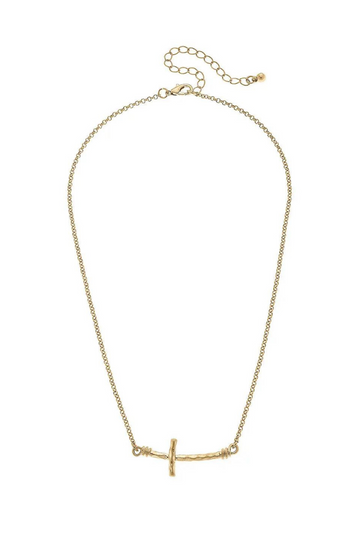 Emily Cross Necklace- Worn Gold