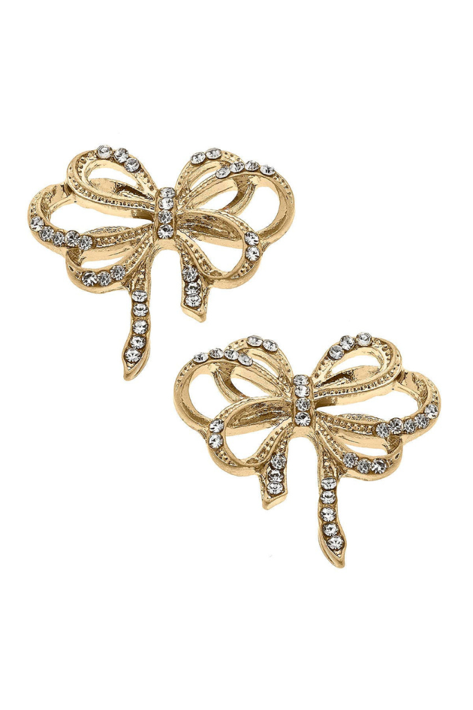 Carina Pavé Bow Stud Earrings- Worn Gold