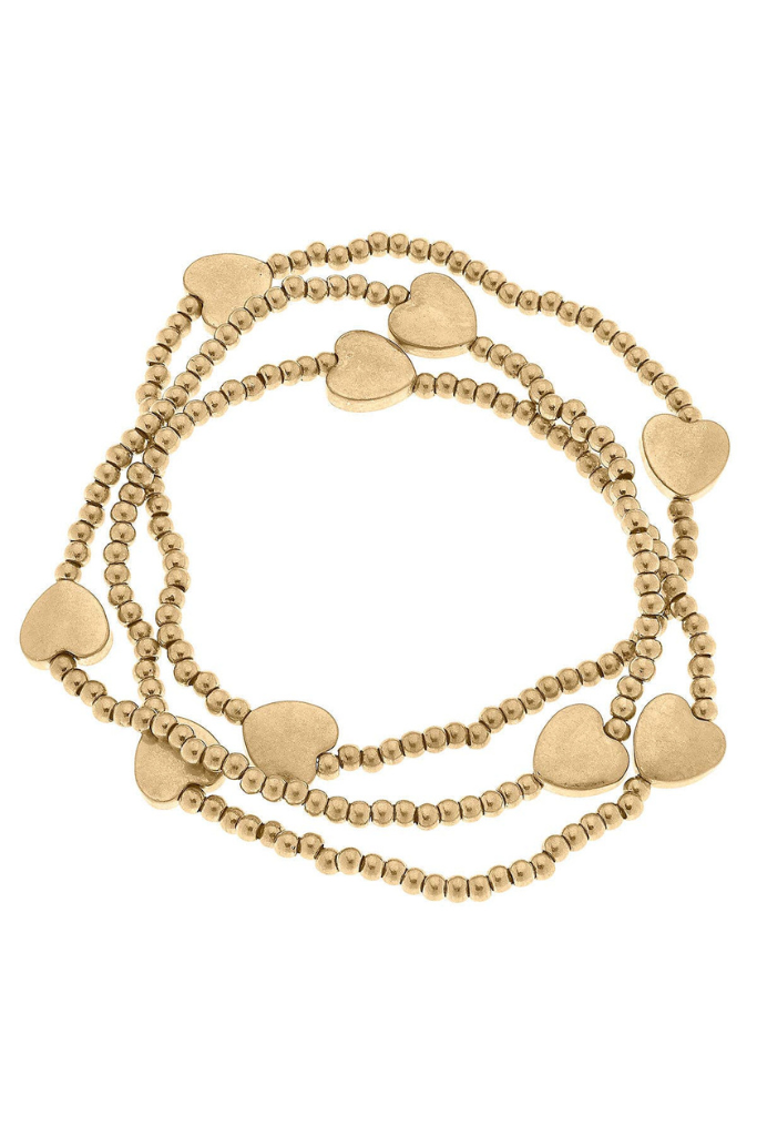 Macy Heart Stacking Stretch Bracelets- Worn Gold