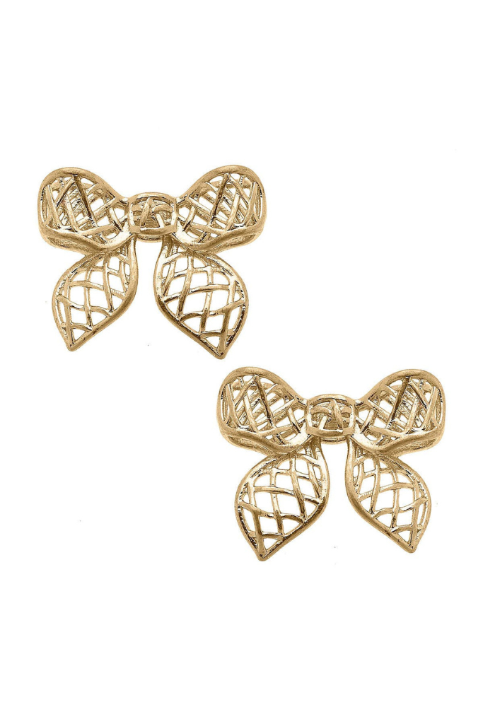 Diana Bow Stud Earrings- Worn Gold