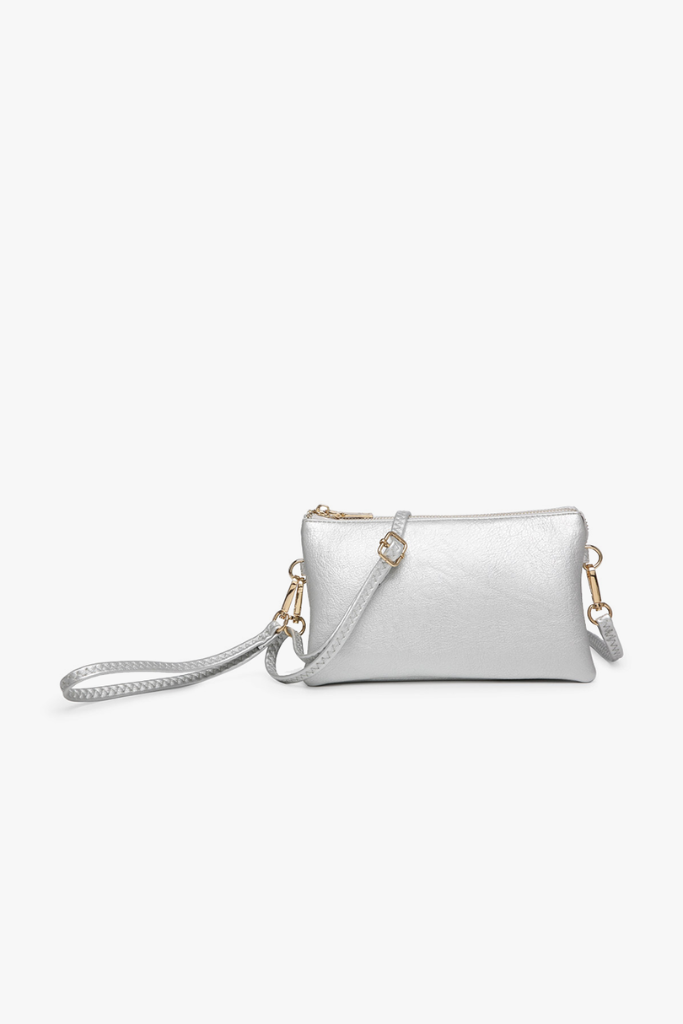 Riley 3 Compartment Crossbody- Bright Silver