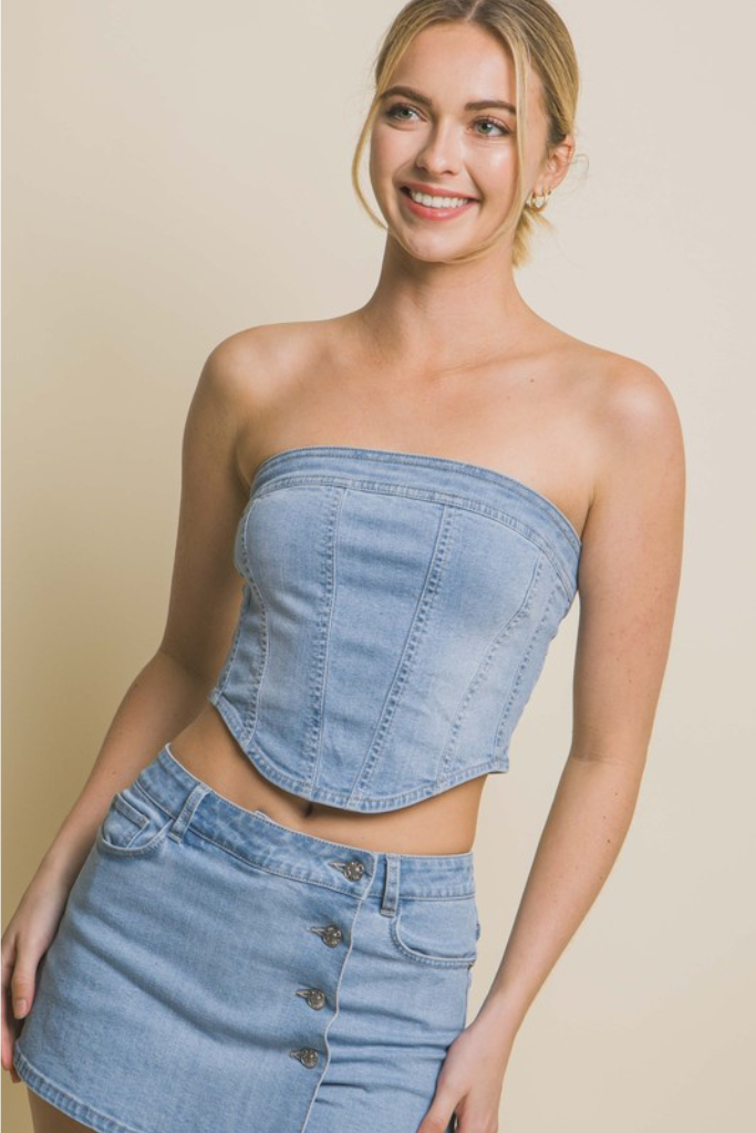 Take A Look Corset Top  - Denim