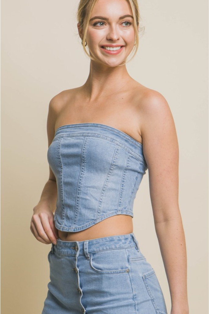 Take A Look Corset Top  - Denim