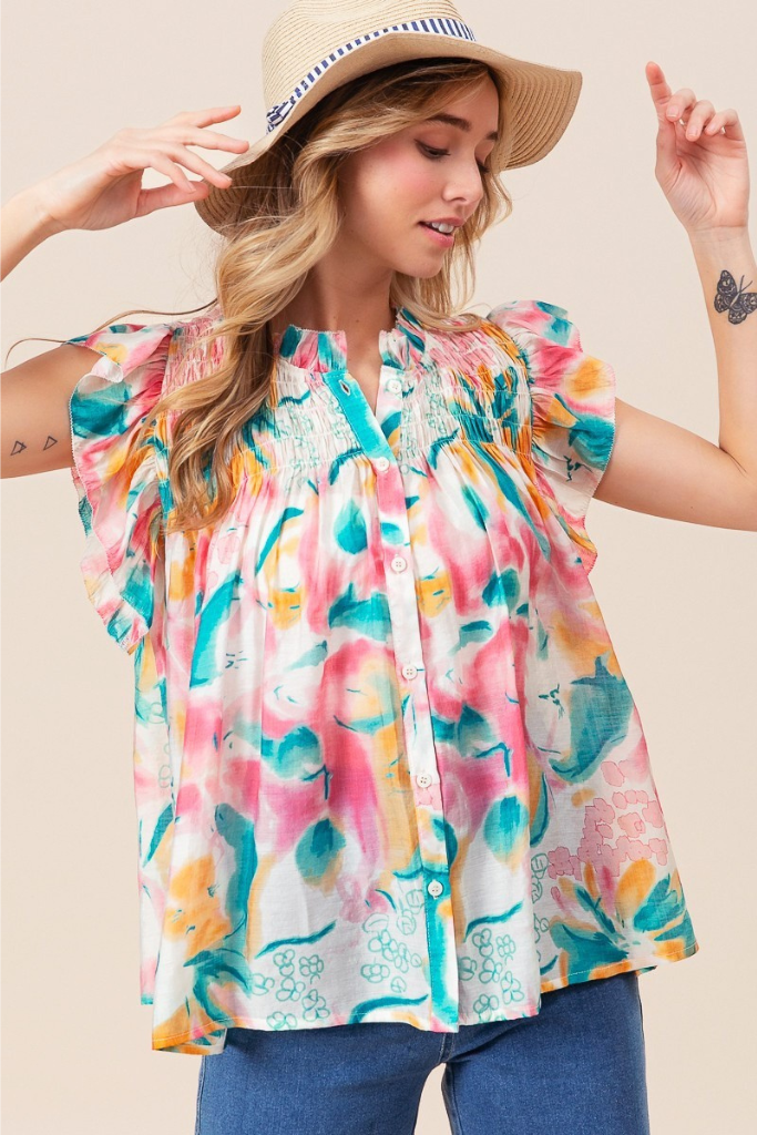 Mix It Up Floral Top - Teal Multi