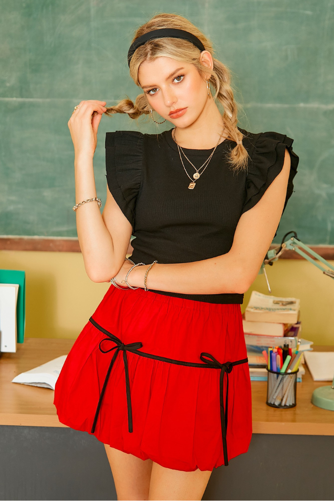 Perfectly Poise Ruffled Crop Top - Black