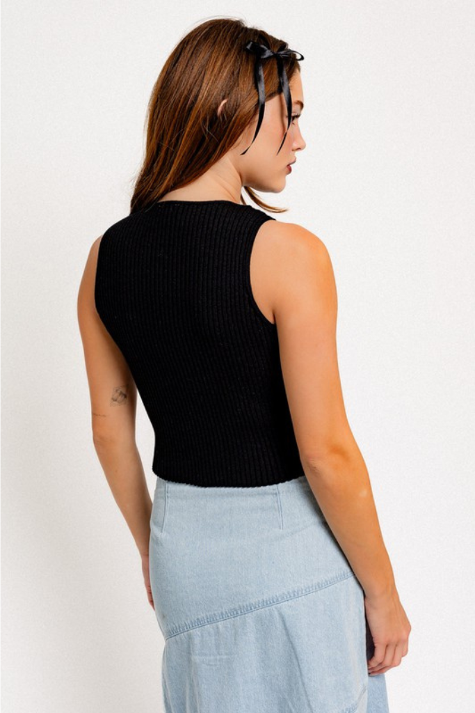 Minnie Sweater Crop Top - Black