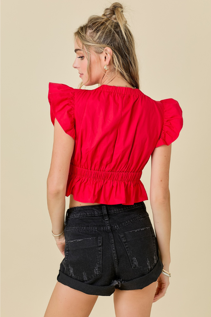 City Lights Babydoll Crop Top - Red