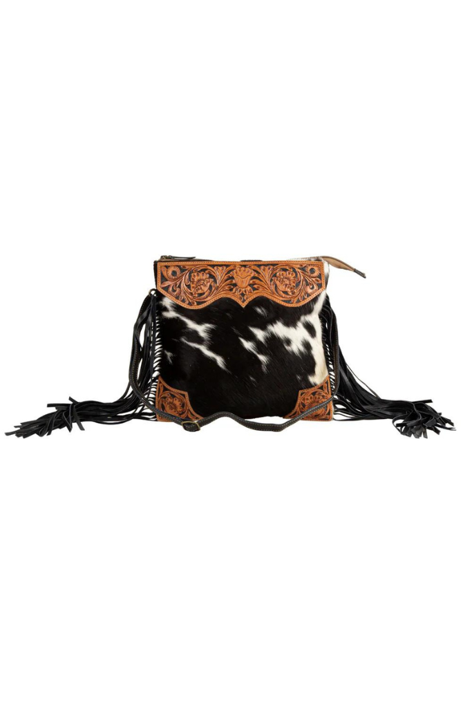 Myra Tumbleweed Trail Fringed Hand Tooled Bag