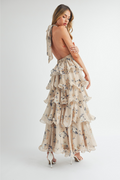 Follow Along Floral Tiered Maxi Dress - Taupe