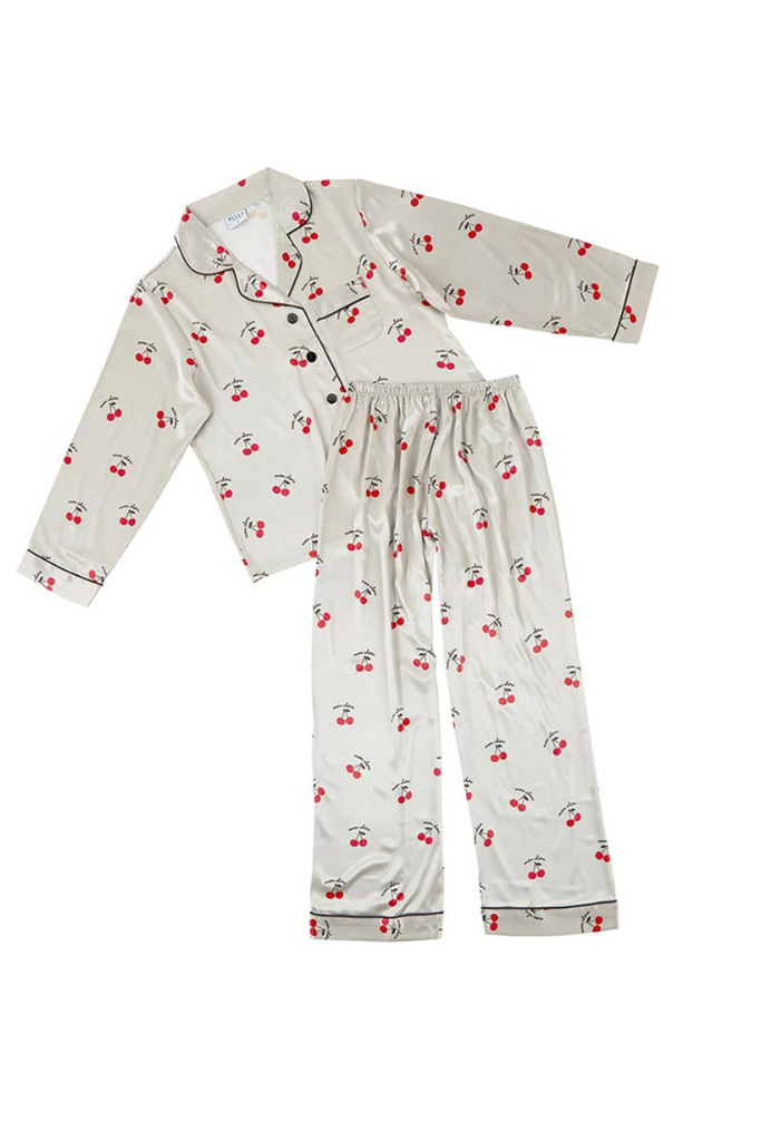 Claire Silk Long Pajama Set - Cherry