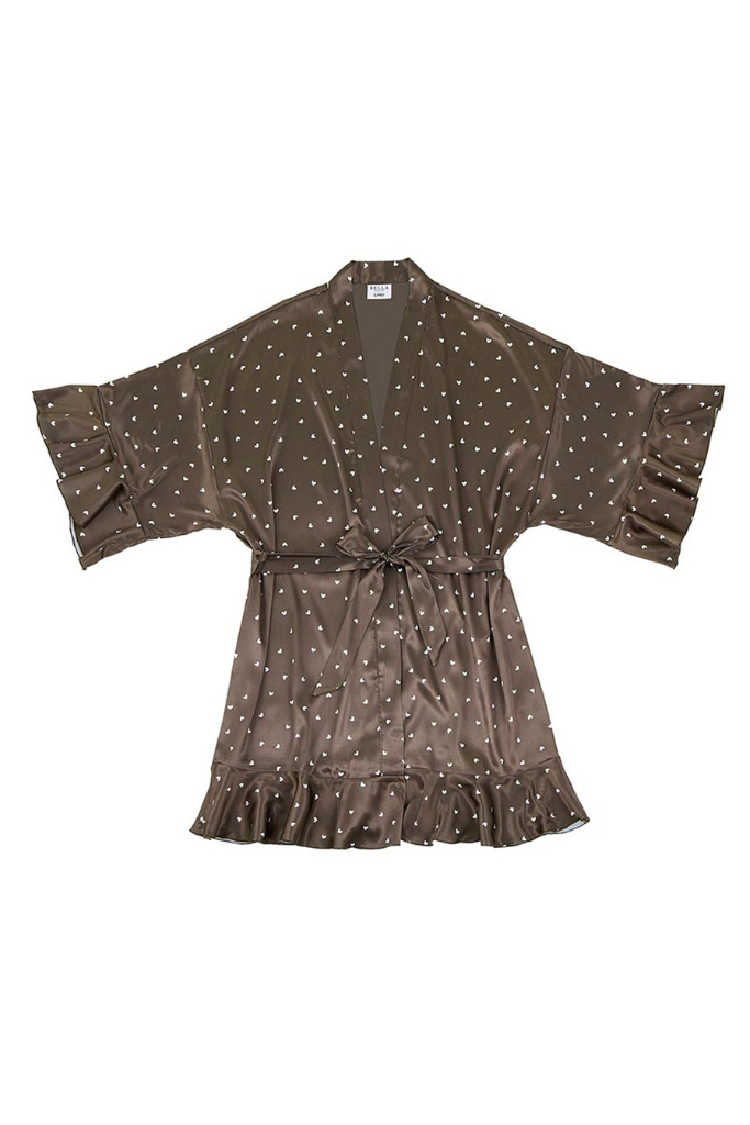 Candy Hearts Silk Robe - Brown