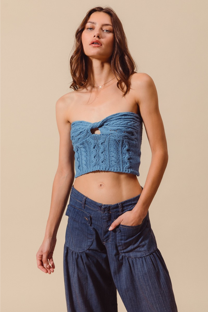 Happy Energy Crochet Tube Top - Denim Blue