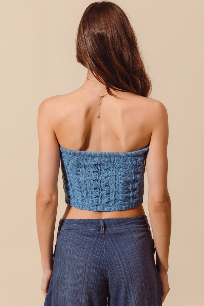 Happy Energy Crochet Tube Top - Denim Blue