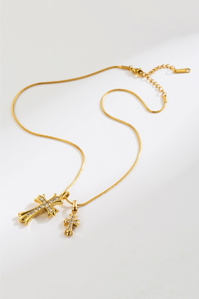 Double Cross Necklace - Gold