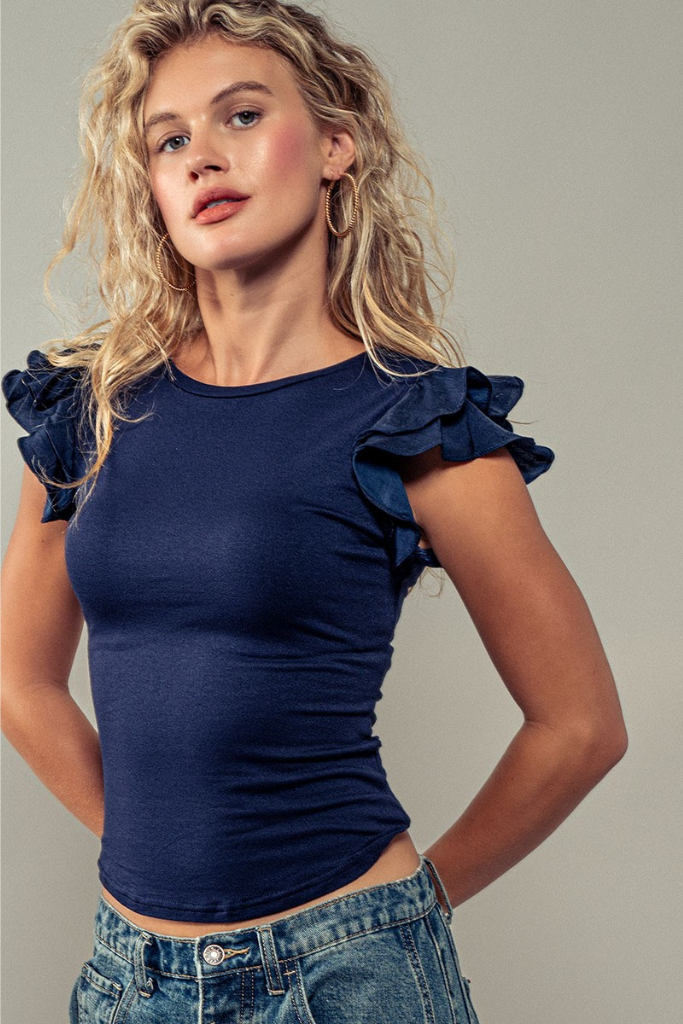 Make A Move Ruffle Top - Navy