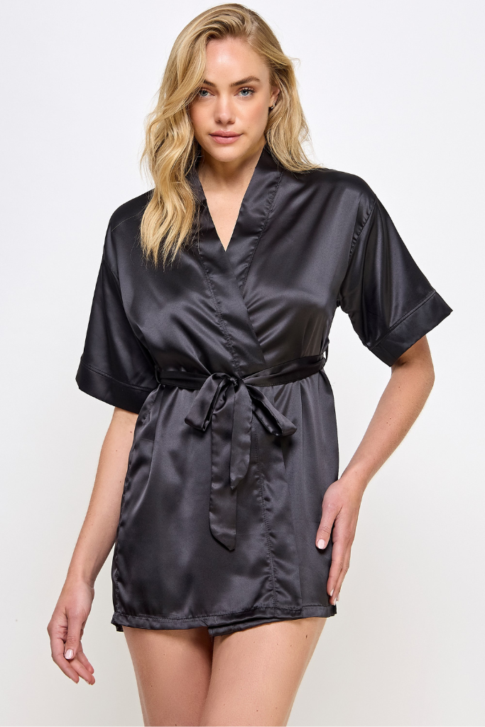 Main Attraction Satin Robe- Black