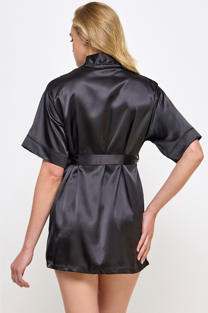 Main Attraction Satin Robe- Black