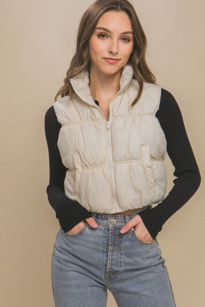 Cabin Bound Puffer Vest -Cream