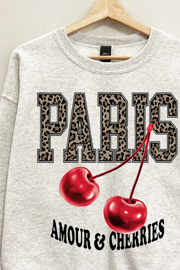 Paris Cherries Graphic Sweatshirt - Ash Grey