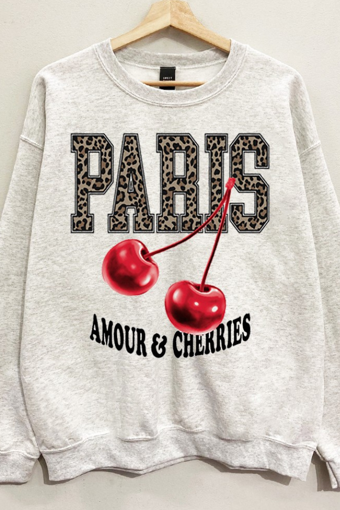 Paris Cherries Graphic Sweatshirt - Ash Grey