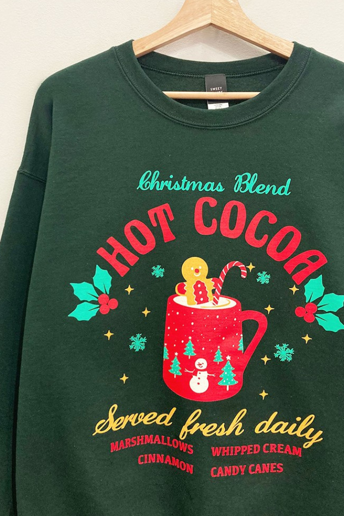 Hot Cocoa Christmas Sweatshirt - Forest Green