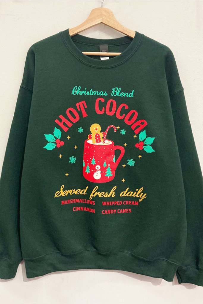 Hot Cocoa Christmas Sweatshirt - Forest Green