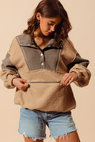 Pay Attention Colorblock Pullover - Mocha