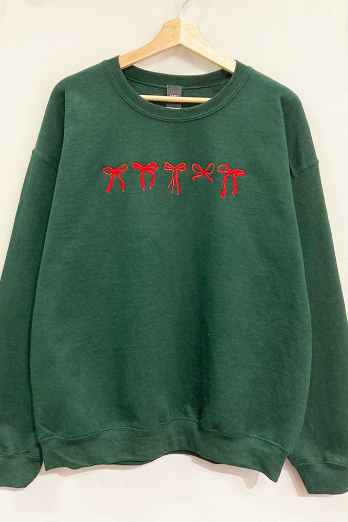 Embroidered Bows Sweatshirt - Dark Green