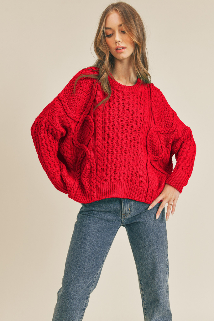 Look After You Cable Knit Sweater - Red