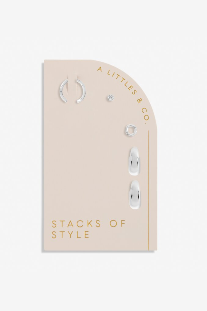 Stacks Of Style Organic Shape Earrings Set in Silver Plating