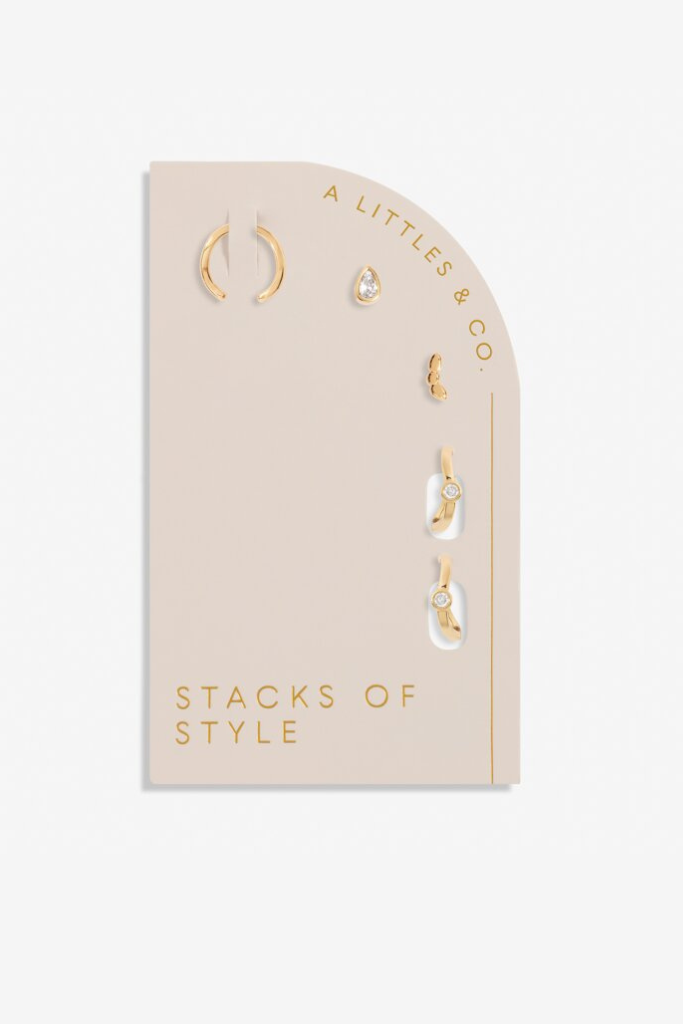 Stacks Of Style Organic Shape Earrings Set in Gold-Tone Plating