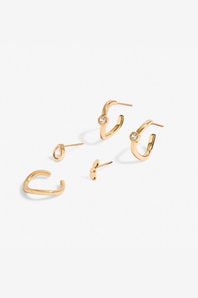 Stacks Of Style Organic Shape Earrings Set in Gold-Tone Plating