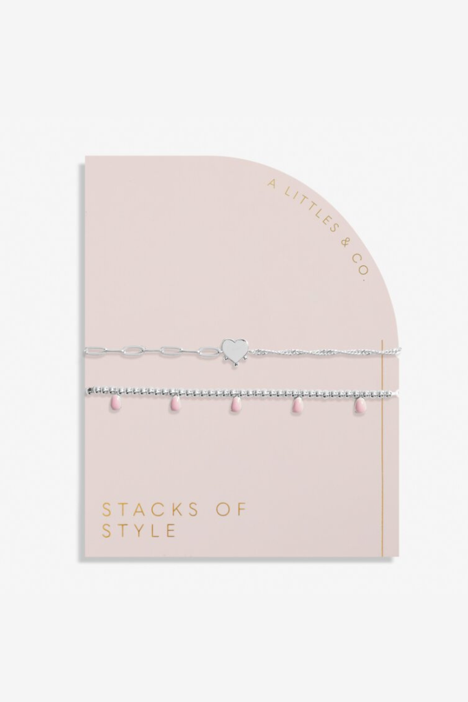 Stacks Of Style Pink Enamel Bracelet Set in Silver Plating