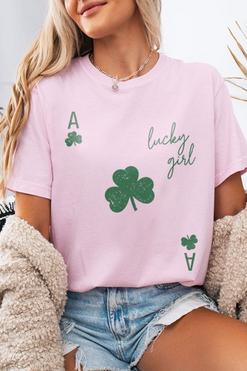 Lucky Girl Graphic Tee - Pink