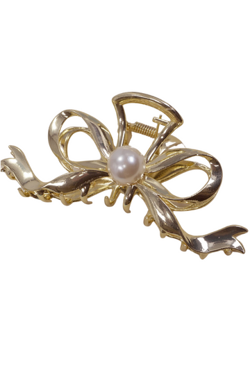 Pearl Bow Hair Clip - Gold